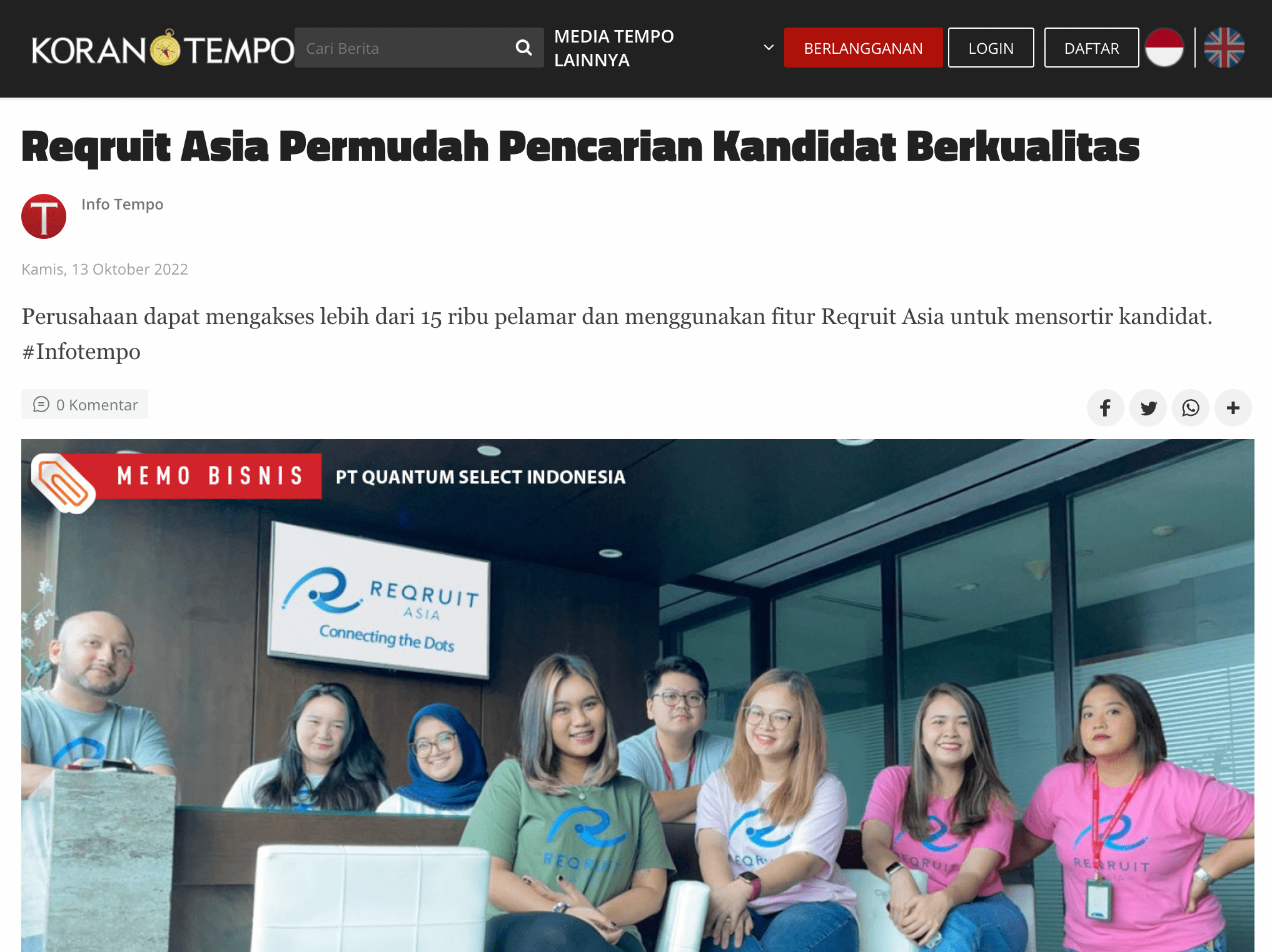 Reqruit Asia Permudah Pencarian Kandidat Berkualitas